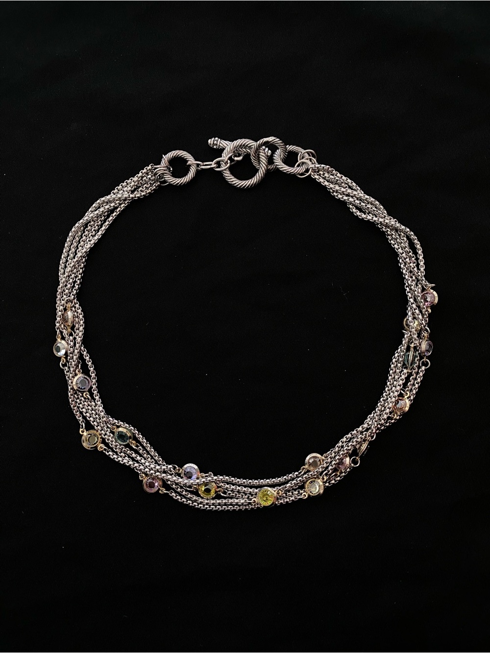 Multi-Chain Silver-Tone Necklace + Multicolor Pastel Gem Accents
